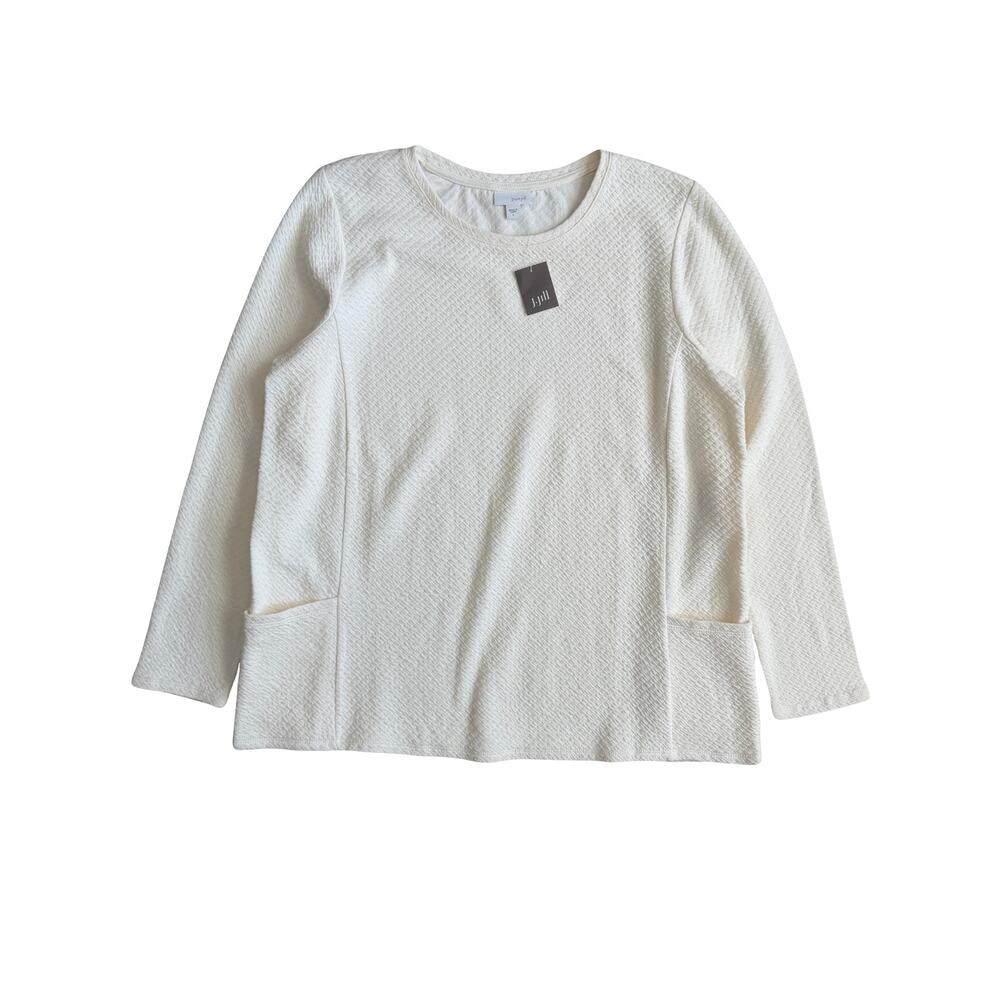 NWT Pure Jill Waffle Knit Tunic Top Long Sleeve Cotton Cream Size L Soft Stretch
